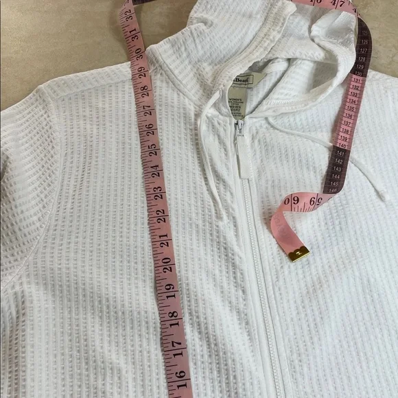 L.L. Bean White Waffle Knit Zip Hoodie 100% Peruvian Cotton Medium Women’s - Picture 9 of 10